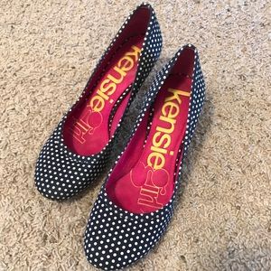 Navy & White Polkadot Heels